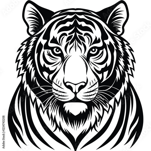 Tiger Silhouette Vector Art in Black and White, Wild Tiger Illustration Vector Design for Printing and Craft Projects 