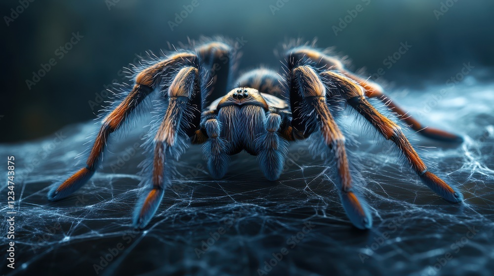 Close-Up View of a Colorful Spider on Its Intricate Web Close-Up View of a Colorful Spider on Its Intricate Web
