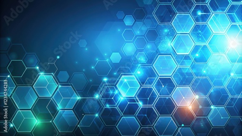 Abstract Blue Hexagonal Pattern with Glowing Lines and White Dots on a Dark Background