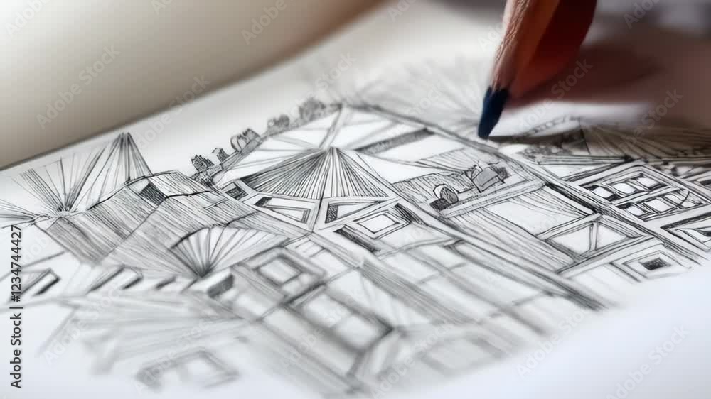 Colorful pencils inspire architectural sketch transformation in creative sequence