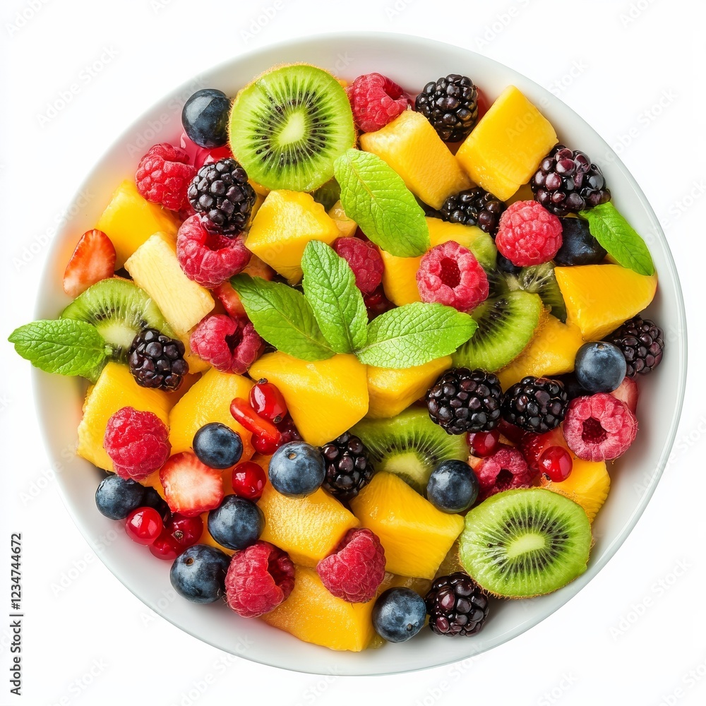 Obraz premium A vibrant fruit salad with mango, kiwi, and berries
