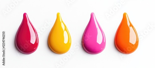 Panel kuchenny z motywem Colorful paint drops in red, yellow, pink, and orange on white background with Copy Space for text placement