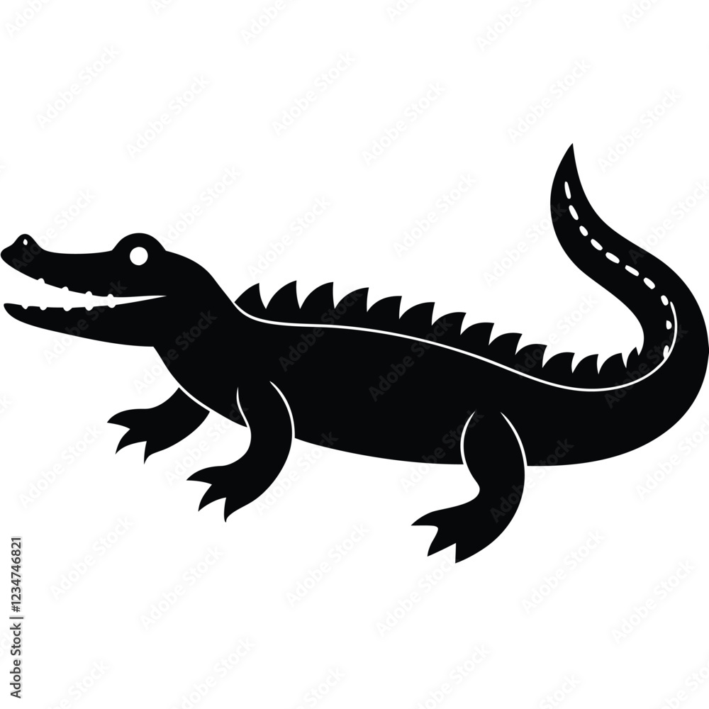 Fototapeta premium A minimal crocodile shape with a long body and simple teeth, vector design