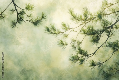 Blur Background of Close-Up View of Fresh Green Pine Tree Branches with Soft Texture and Natural Background in Daylight. Defocused Image for Background. photo