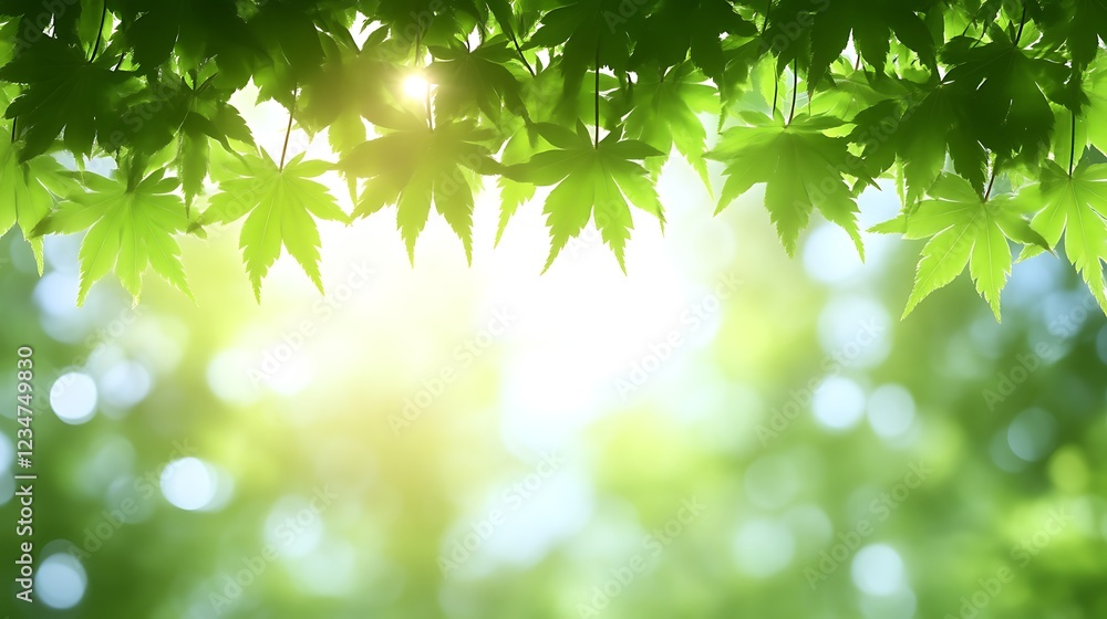 Sunlit Green Maple Leaves Frame a Soft Background Sunlit Green Maple Leaves Frame a Soft Background