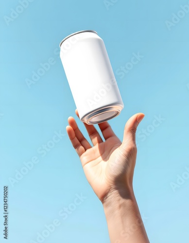 Blank Aluminum Can Held Up Against a Clear Sky