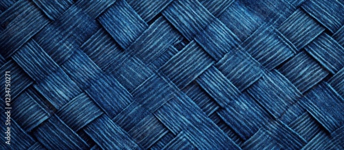 Blue woven texture background with intricate basketweave pattern ideal for design projects Copy Space photo