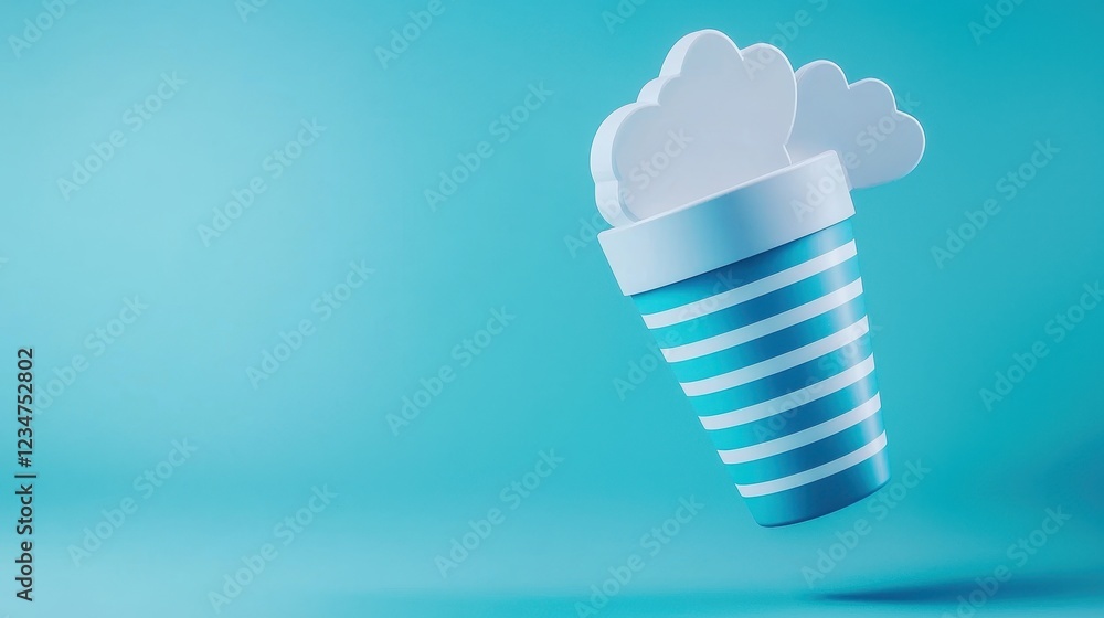 Floating Cup with Clouds Against a Light Blue Background Floating Cup with Clouds Against a Light Blue Background