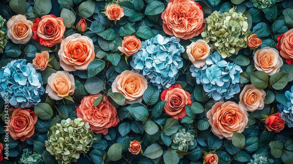 custom made wallpaper toronto digitalColorful roses and hydrangeas floral wall background for design