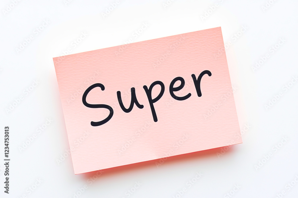 Text Super on pink note on white background Text Super on pink note on white background