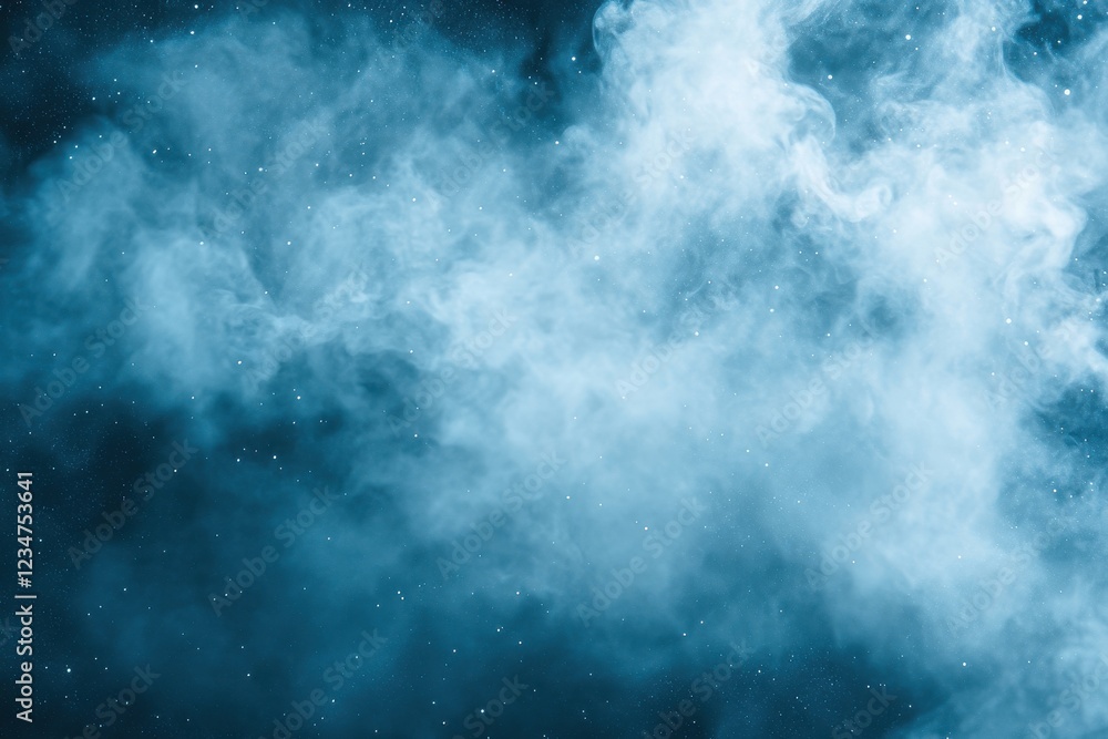 Fototapeta premium Enchanting misty backdrop with shimmering blue haze and sparkling stars perfect for dreamy landscapes and mystical themes. Radiant fog with cosmic dust ideal for serene compositions