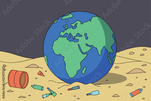  Earth globe, surrounded by microplastics, environmental pollution, detailed texture, macro photography, shallow depth of field, vibrant colors, ecological crisis, planet in peril, symbolic imagery,