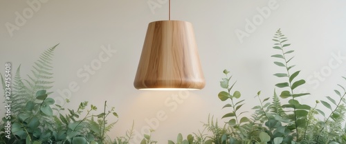 Modern Pendant Light with Wooden Finish and Beautiful Greenery