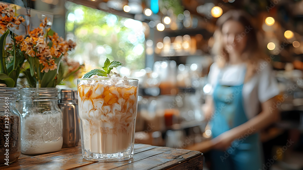 Iced coffee drink cafe barista background Iced coffee drink cafe barista background