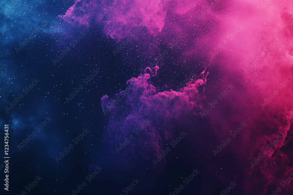 Obraz premium Abstract background with deep space-inspired gradients of purple and blue, speckled with glowing stars with copy space.