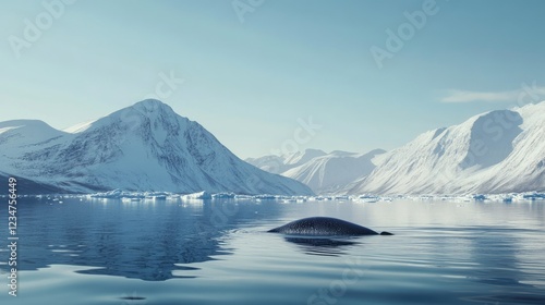 Wallpaper Mural Arctic Narwhal in Icy Waters Beneath Snowy Peaks Serene Polar Landscape Torontodigital.ca