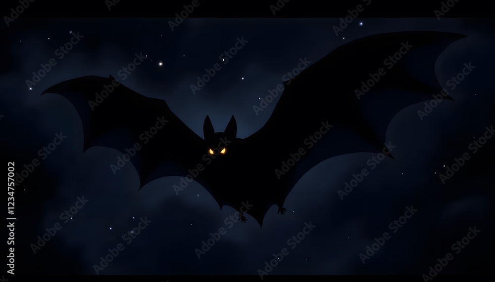 Spooky Bat Silhouette Night Sky Halloween Illustration Spooky Bat Silhouette Night Sky Halloween Illustration