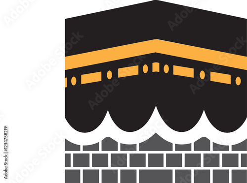 A minimalist drawing of the Kaaba with colorful and white background