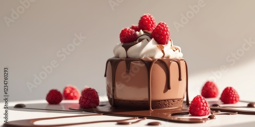 chocolate cream with raspberries dessert photo