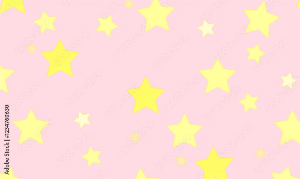Seamless Pattern of Small Pink Stars on a Yellow Background, Symmetrical Design, Perfect for Interior Design or Packaging Materials. Seamless Pattern of Small Pink Stars on a Yellow Background, Symmetrical Design, Perfect for Interior Design or Packaging Materials.