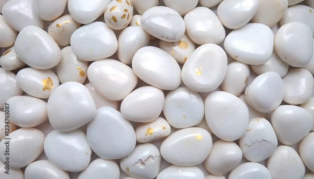 White tumbled stones with gold accents displayed closely together White tumbled stones with gold accents displayed closely together