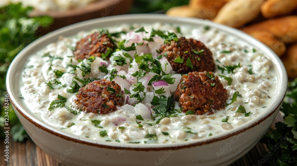 Creamy Lentil Soup Topped With Fried Meatballs Creamy Lentil Soup Topped With Fried Meatballs