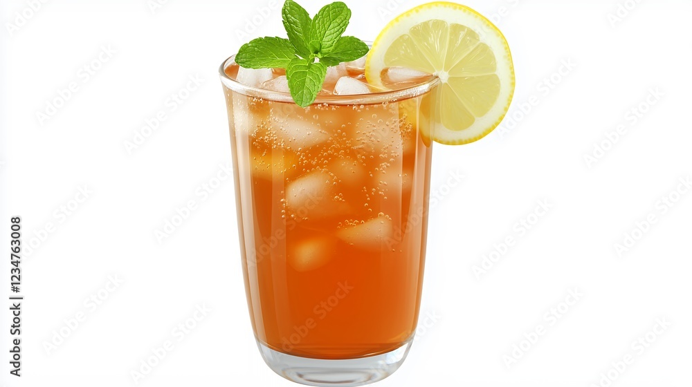 Refreshing Iced Tea with Lemon and Mint in Tall Glass Refreshing Iced Tea with Lemon and Mint in Tall Glass