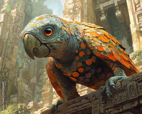 Fantasy parrot ancient ruins jungle background game art photo