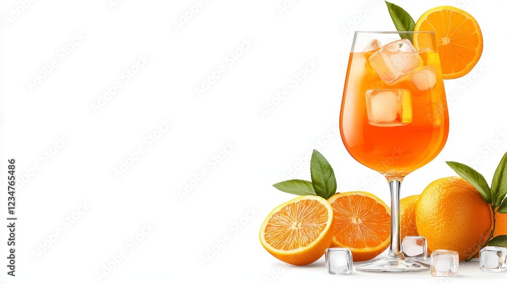Fototapeta premium Iced Orange Cocktail with Slices in Glass on White Background