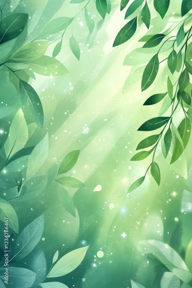 Sunlit leaves in a vibrant, lush forest scene. Sunlit leaves in a vibrant, lush forest scene.