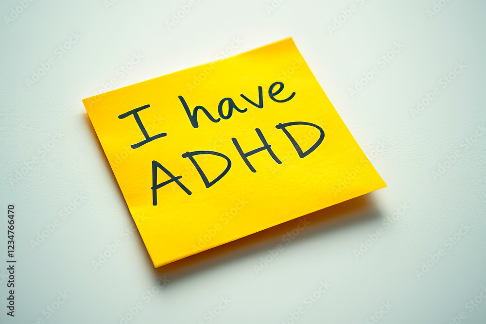 Text I have ADHD on yellow note on white background Text I have ADHD on yellow note on white background