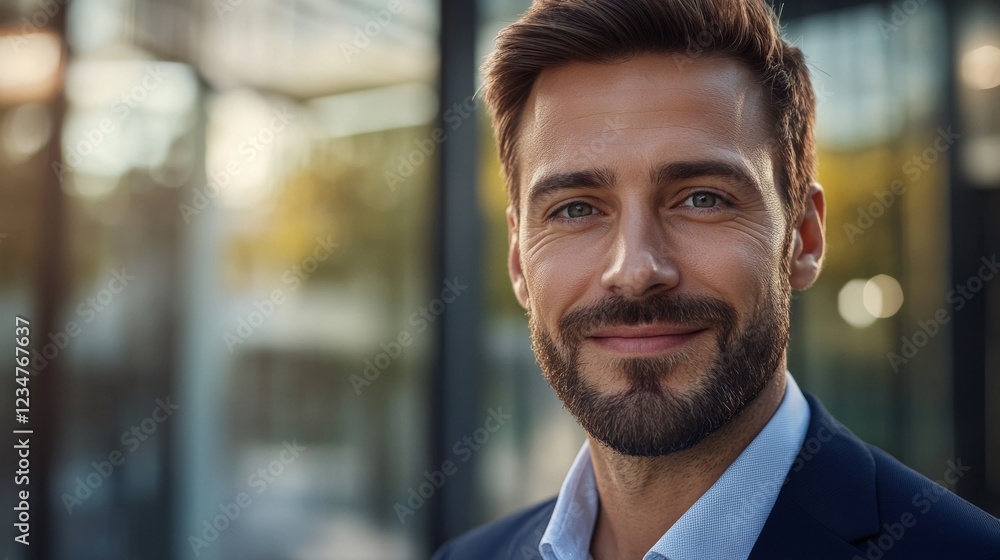 portrait of handsome man with beard and suit with blur background and copy space portrait of handsome man with beard and suit with blur background and copy space