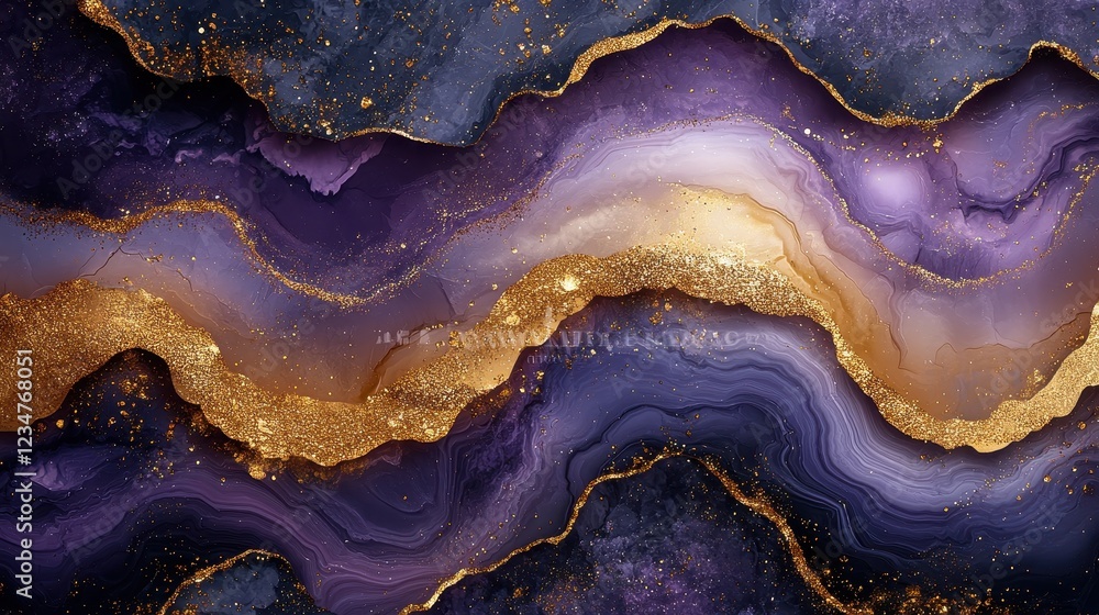 Abstract design featuring purple and gold marbled patterns. Abstract design featuring purple and gold marbled patterns.