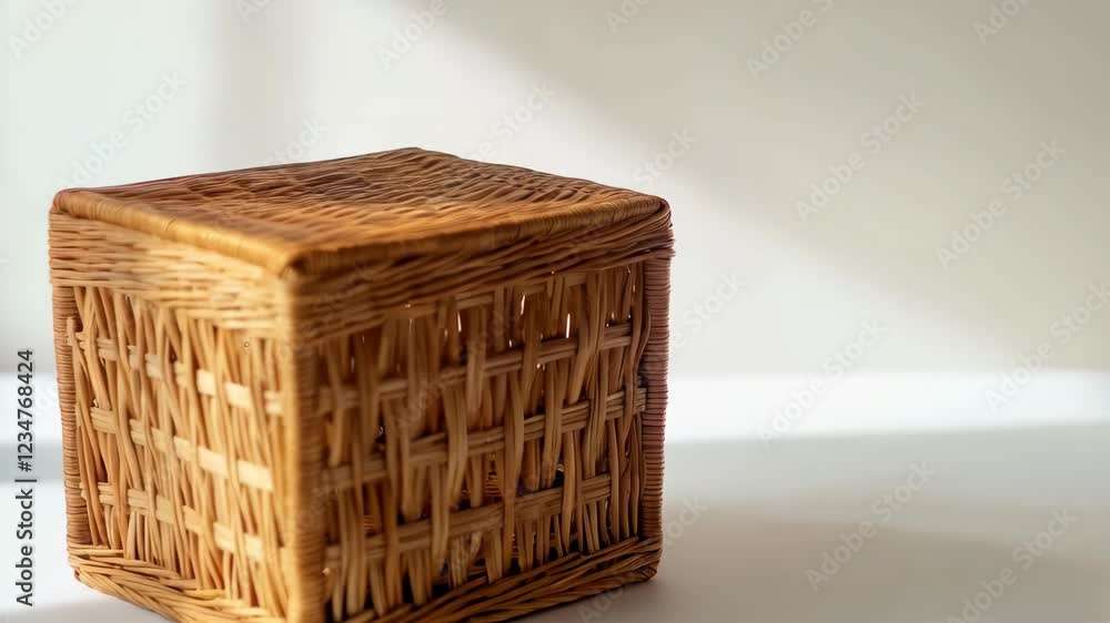 Rotating wicker basket with dramatic sunlit shadows captured in motion Rotating wicker basket with dramatic sunlit shadows captured in motion