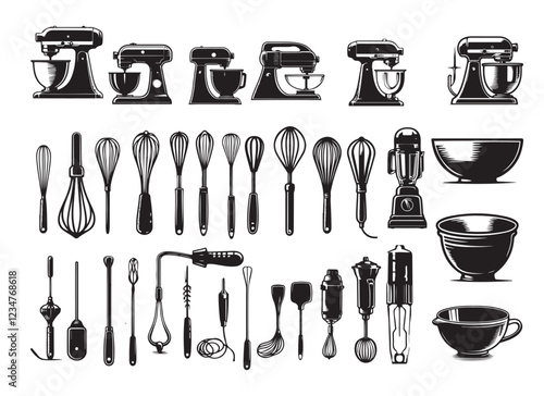 Mixing and Blending Tools Silhouette Vector Illustration – Clean and Smooth Outline Design for Kitchen Equipment