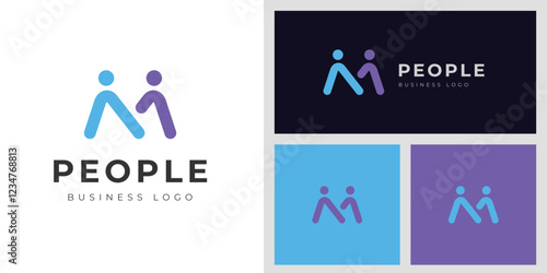 Abstract Letter M with People Logo icon design. Creative Connecting Partnership business People concept symbol, vector logo template