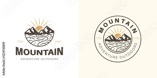 Mountain with rocky trekking Badge vintage Logo design for nature exploration club vector logo template