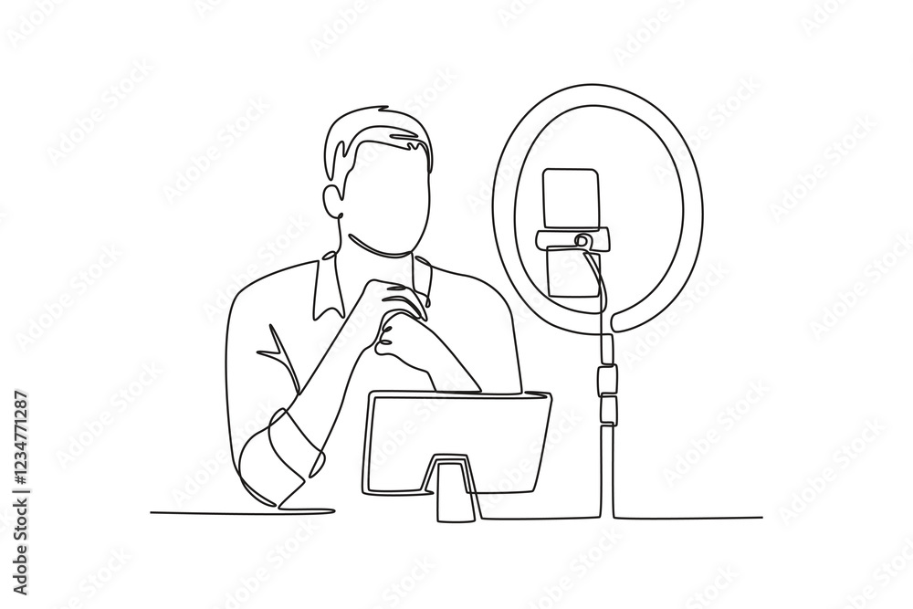 Continuous one line drawing live streaming concept. Doodle vector illustration. Continuous one line drawing live streaming concept. Doodle vector illustration.