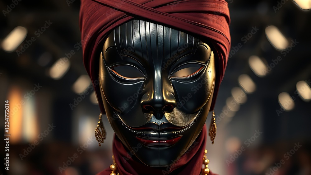 Black Wooden Mask, Dramatic Art, High-Resolution, Photorealistic Black Wooden Mask, Dramatic Art, High-Resolution, Photorealistic