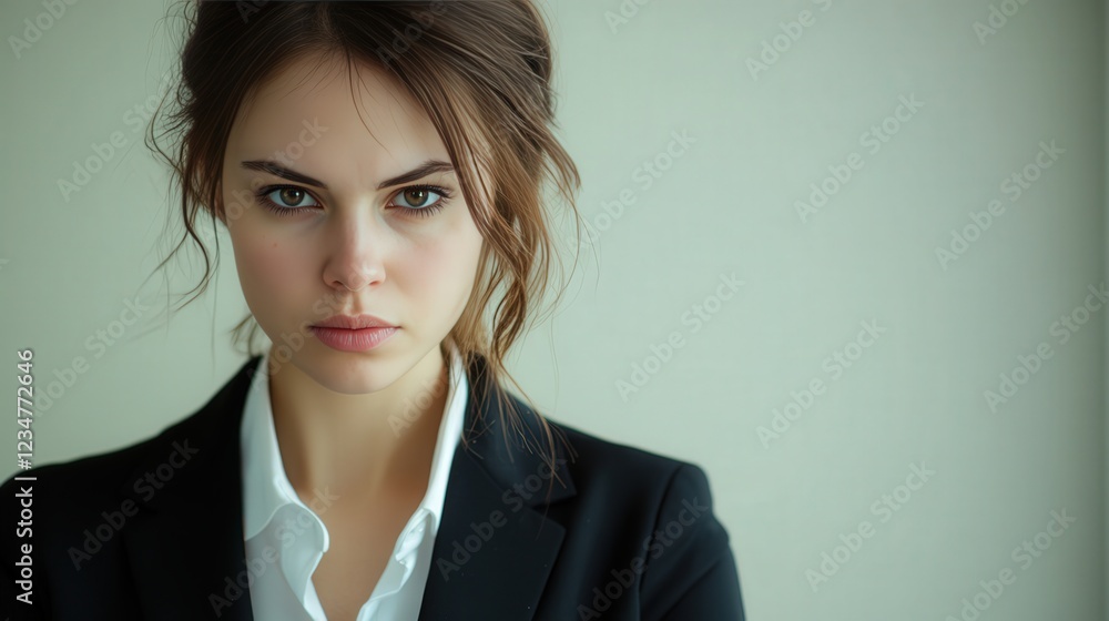 serious professional woman in office attire posing at workplace serious professional woman in office attire posing at workplace