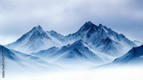 Wallpaper Mural Majestic mountain peaks shrouded in mist with atmospheric clouds Torontodigital.ca