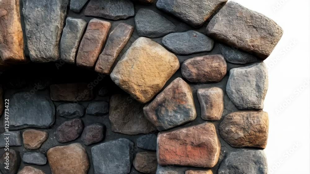 Timelapse construction of rustic stone archway with natural rock textures Timelapse construction of rustic stone archway with natural rock textures