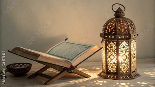  traditional lantern with quran a decorative lant created with generative ai photo