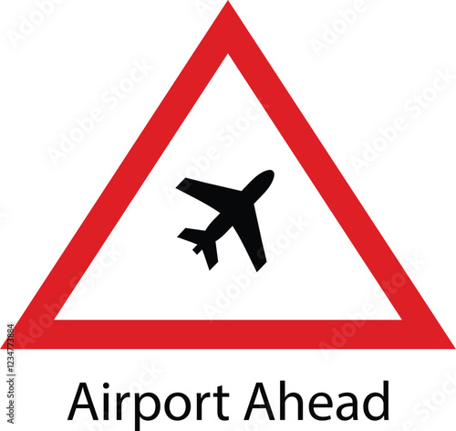 A red triangle warning sign with a black airplane icon indicates an airport is approaching.