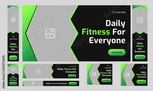 Best body fitness web set banner design,  daily exercise web bundle banner design for social media post, customizable vector eps 10 file format