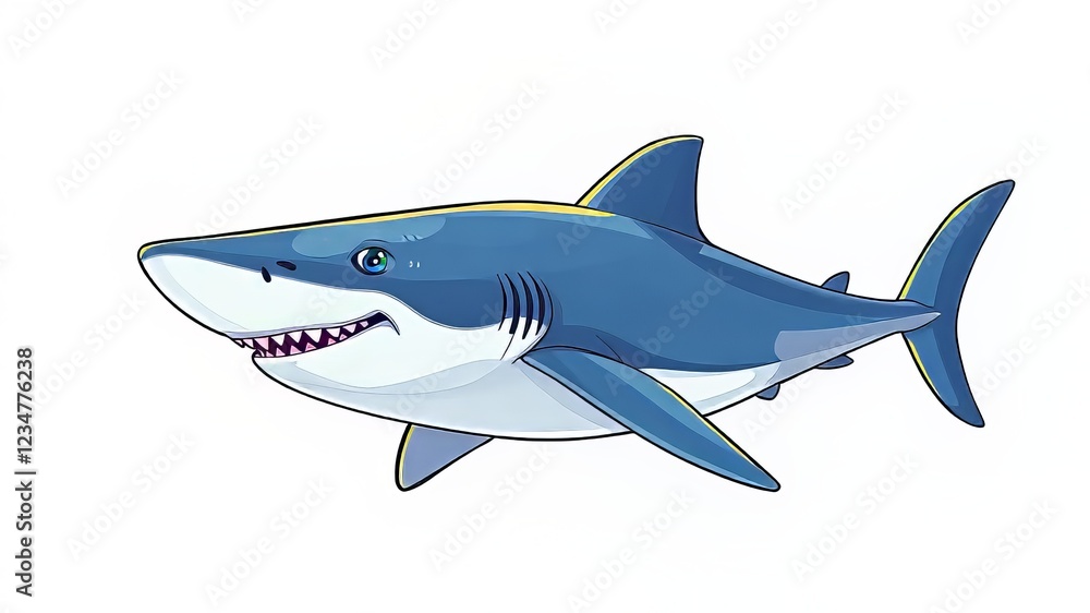 Obraz premium Cartoon Whale Shark, Flat Design, Line Art, High Quality, Bright Colors