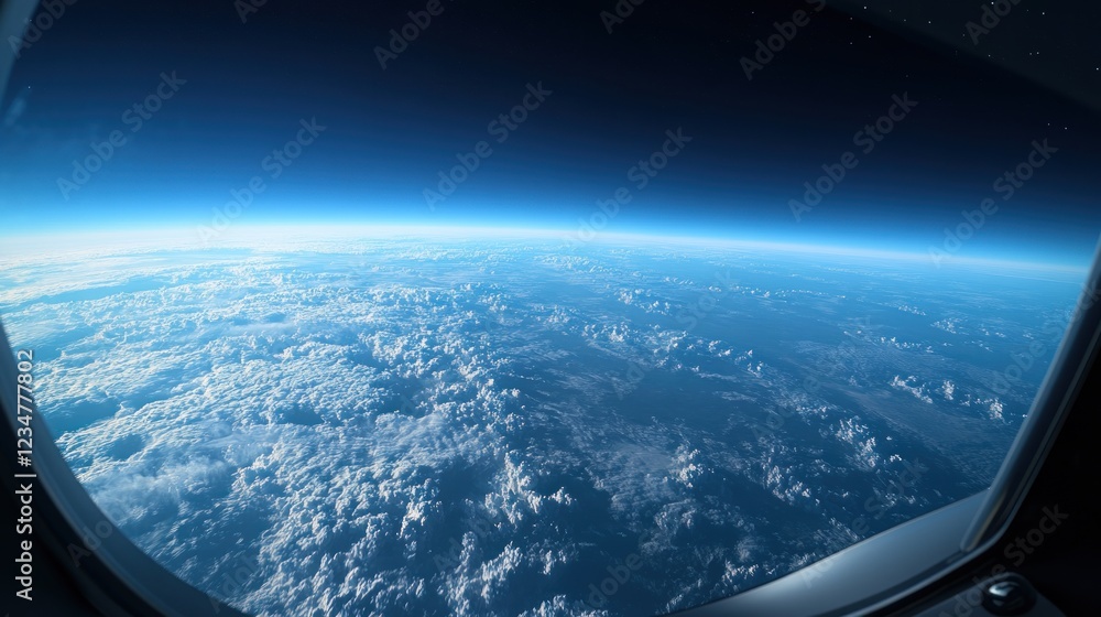 Fototapeta premium Airplane Window View of Earth's Atmosphere and Clouds
