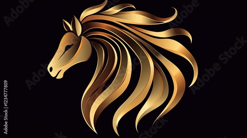 Golden Horse Head Profile, Elegant Design, Dark Background, Logo Design, Branding photo