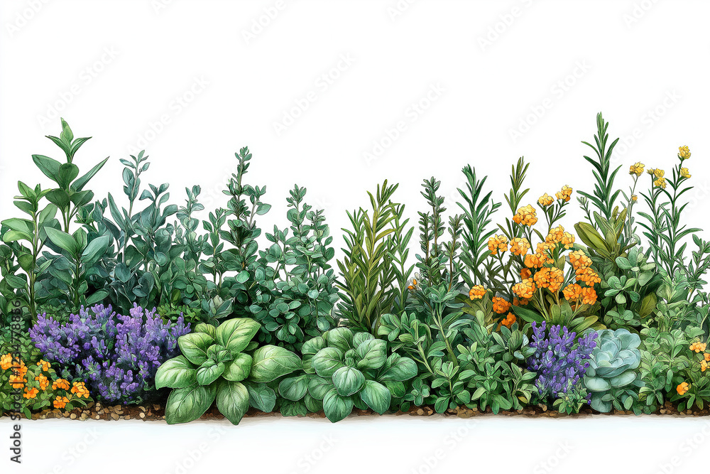 Colorful herb and flower garden with lush greenery and vibrant blooms showcasing nature's beauty. Colorful herb and flower garden with lush greenery and vibrant blooms showcasing nature's beauty.