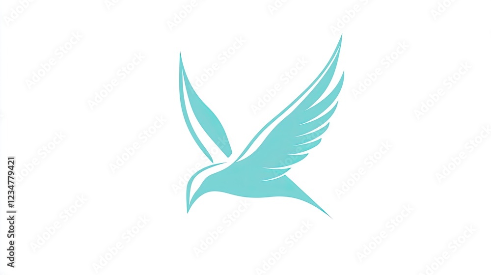 Fototapeta premium Teal bird soaring, white background, peace symbol, logo design